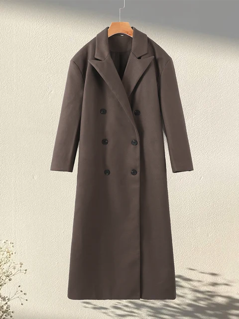 Urban Women Wool Long Coat Casual Full Sleeve Lapel Doube-Breasted Female Coats 2025 Autumn Winter Casual Lady Streetwear 6
