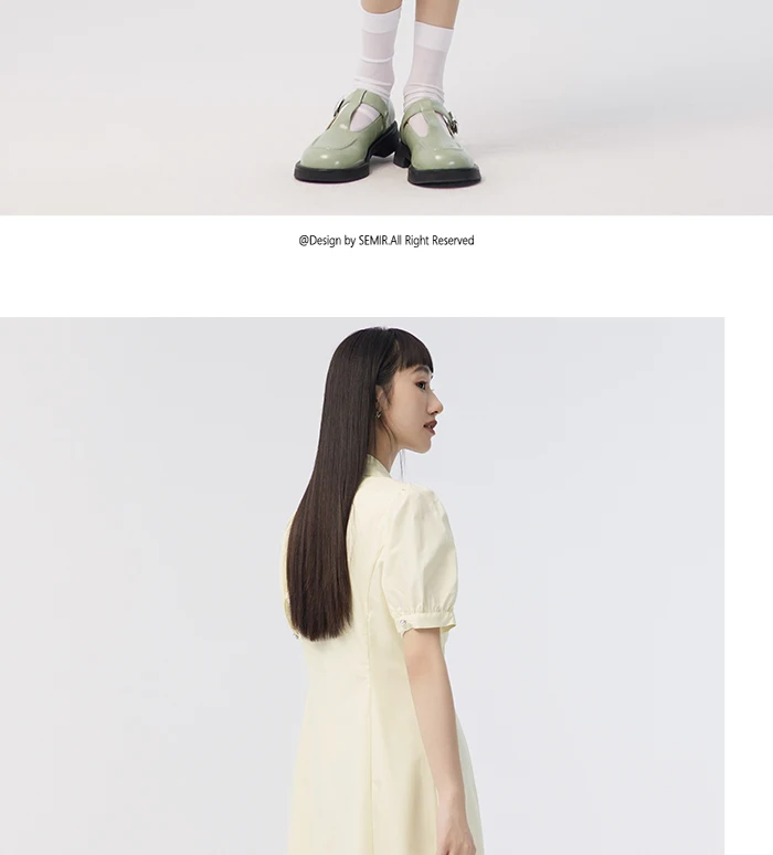 Dress Women Puff Sleeves Sweet Gentle Summer New Temperament Solid Color Exquisite Shirt Dress