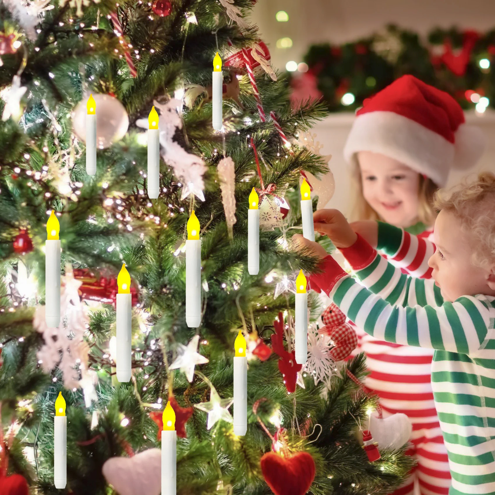 Bocguy 20 Stuks Zwevende LED-Kaarsen Met Toverstaf - Flikkerende Vlam, Vlamloze Afstandsbediening - Hangende Vliegende Kaarsen Voor Thuis, Feest, Halloween, Kerstdecoratie