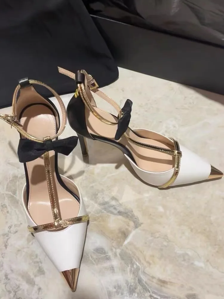 Summer New Pointed Bow High Heel Shoes for Women's Fashionable and Exquisite Beauty, Fairy One Line with Headband Sandals