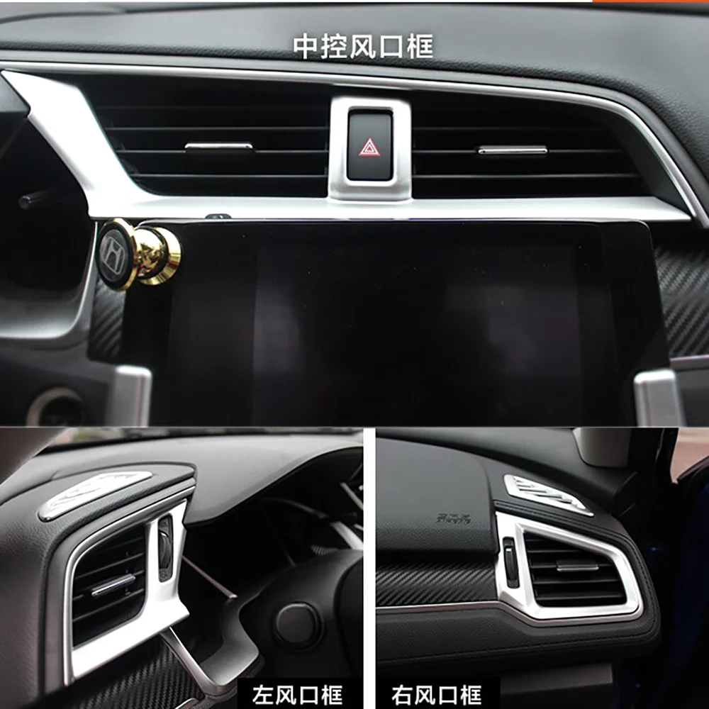 Chrome Matte Silver Dashboard AC Vent Air Outlet Bezel Trim For 2016-2021 Honda Civic 10th 1