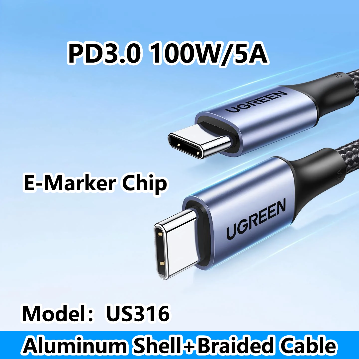 Premium UGREEN USB-C Fast Charging and Data Cable - Nylon Braided, Various Lengths