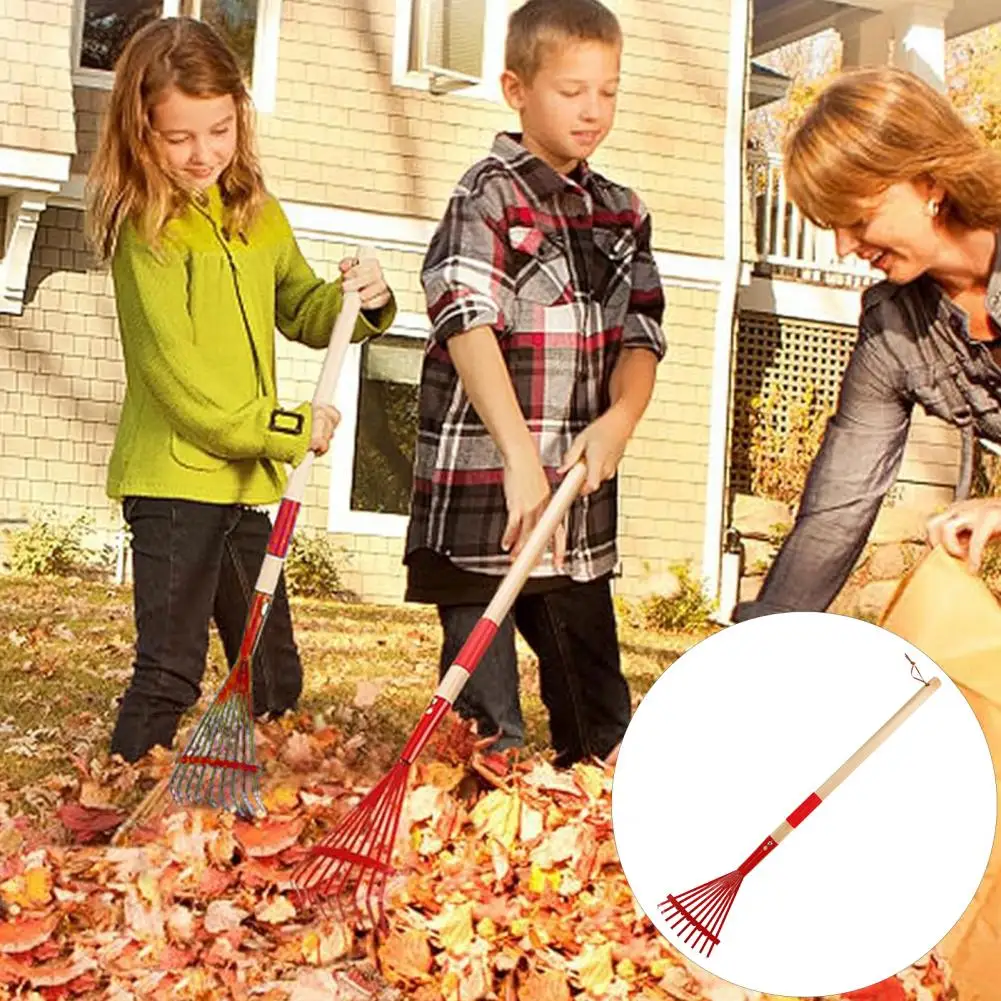 Toddler Garden Rake Hardwood Handle Lightweight Child Size Lawn Tool for Leaves for Gardening Colorful