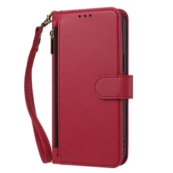 Premium Zipper Flip Wallet Case with Card Slots and Bag Compartments for Oukitel C65 Pro (PT30 - Red)
