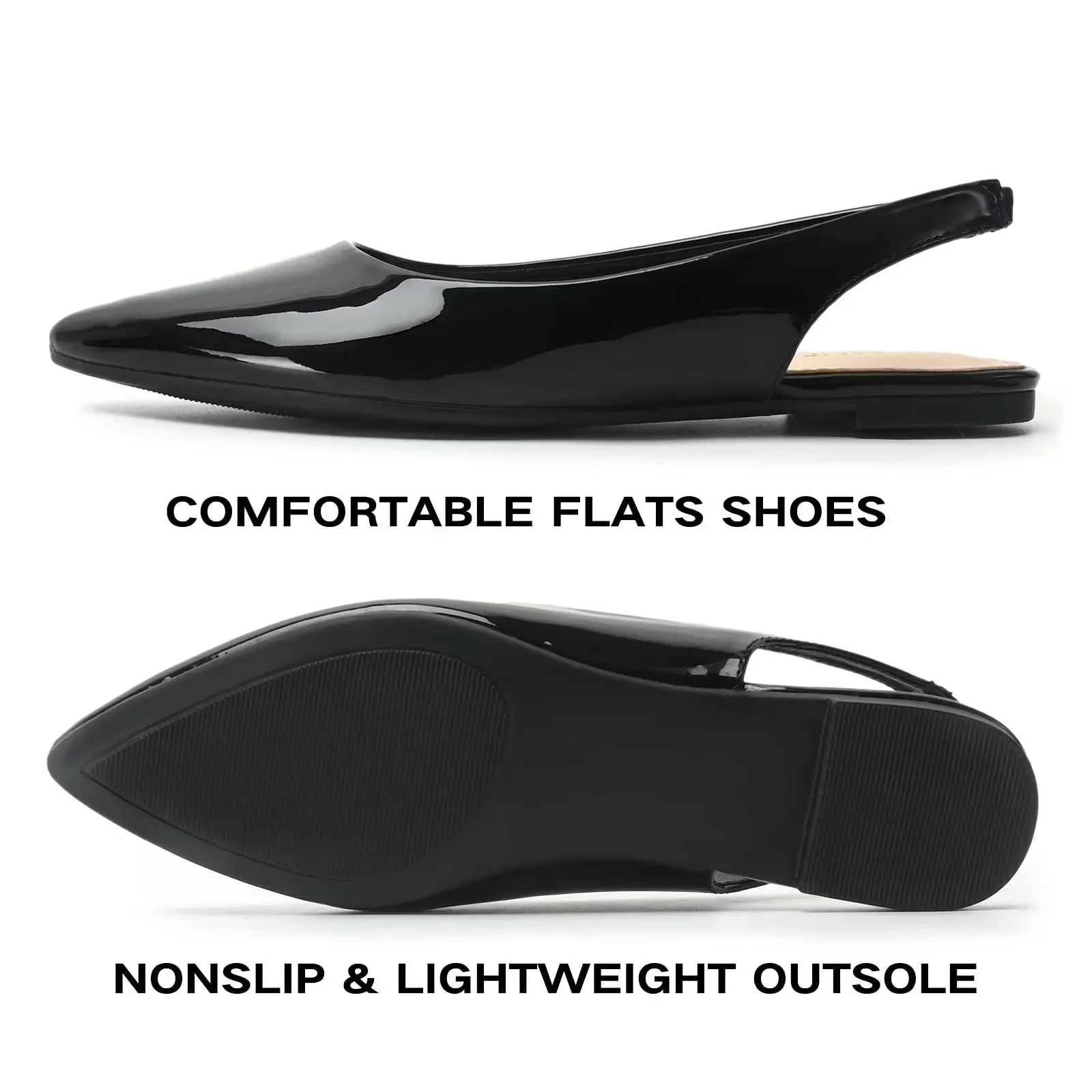 أحذية نسائية مسطحة، صنادل بمقدمة مدببة، أحذية سوداء مزينة، أحذية مريحة سهلة الارتداء، أحذية باليه مسطحة للزفاف
