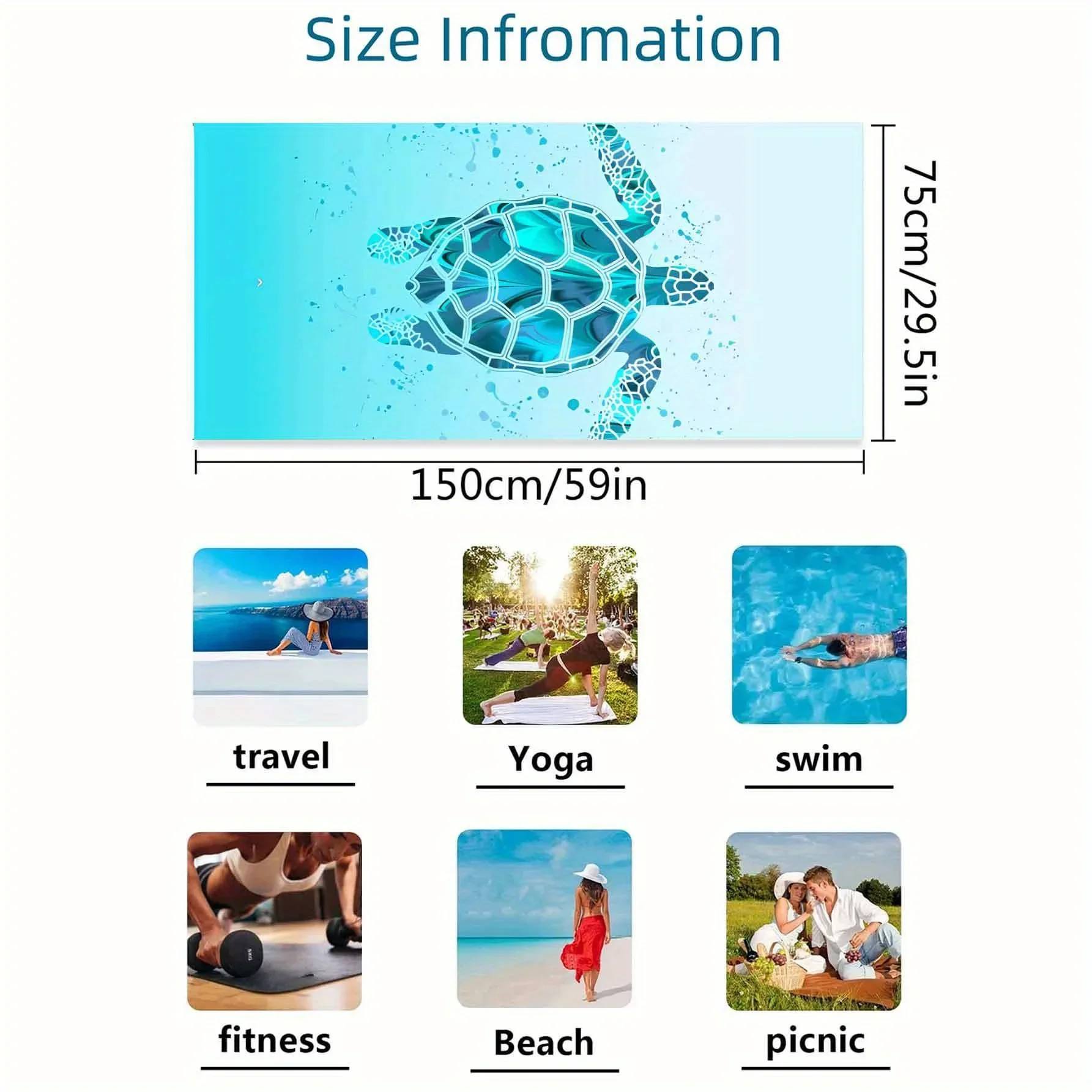 Oversized Quick-Dry Microfiber Beach Towel  Lightweight & Super Absorbent | Stylish Sea Turtle Design 3