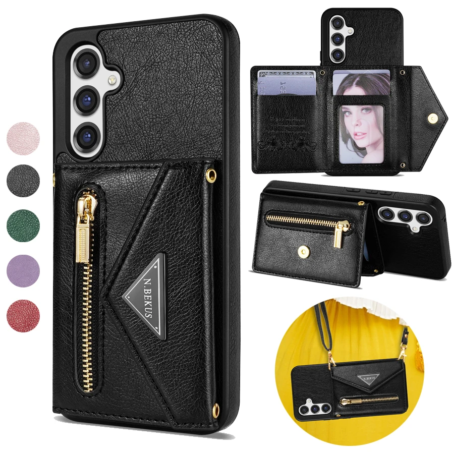 

Wallet Side Card Zipper Flip Crossbody Leather Case For Samsung Galaxy S23 Ultra S22 Plus S21 S20 FE A72 A54 A51 A14 A13 A12 A04