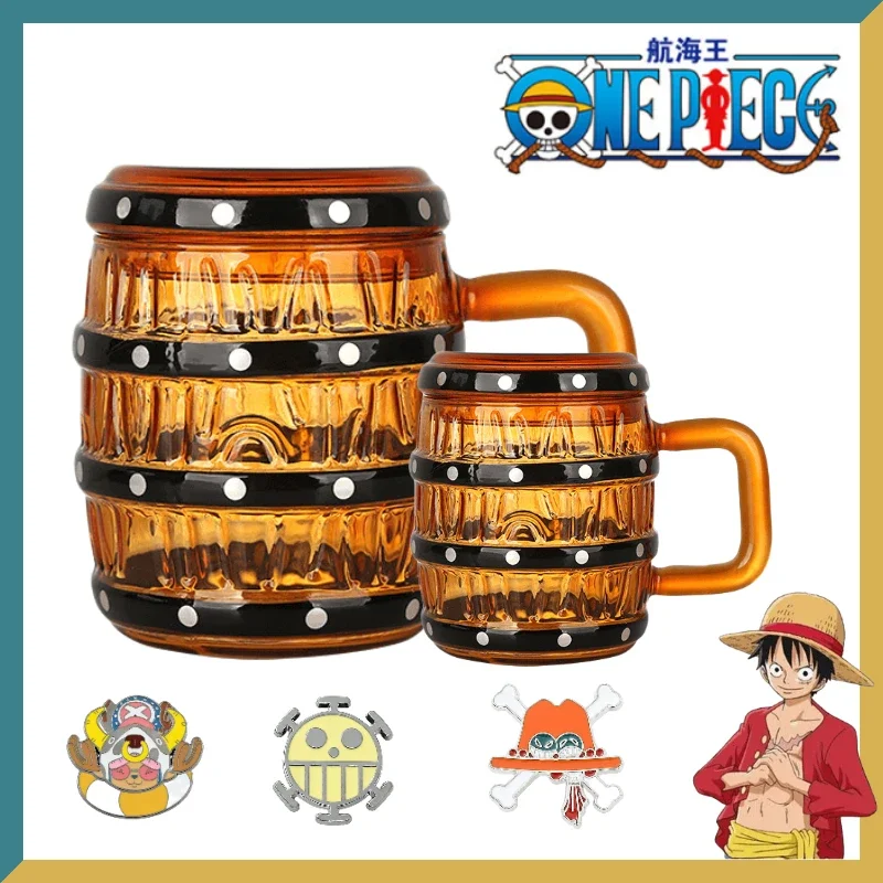 New Anime Periferiche One Piece Rufy Cask Cup Glass Cup Con Coperchio Water Cup Mug Beer Glass Toy Decoration Collection Figure Gift