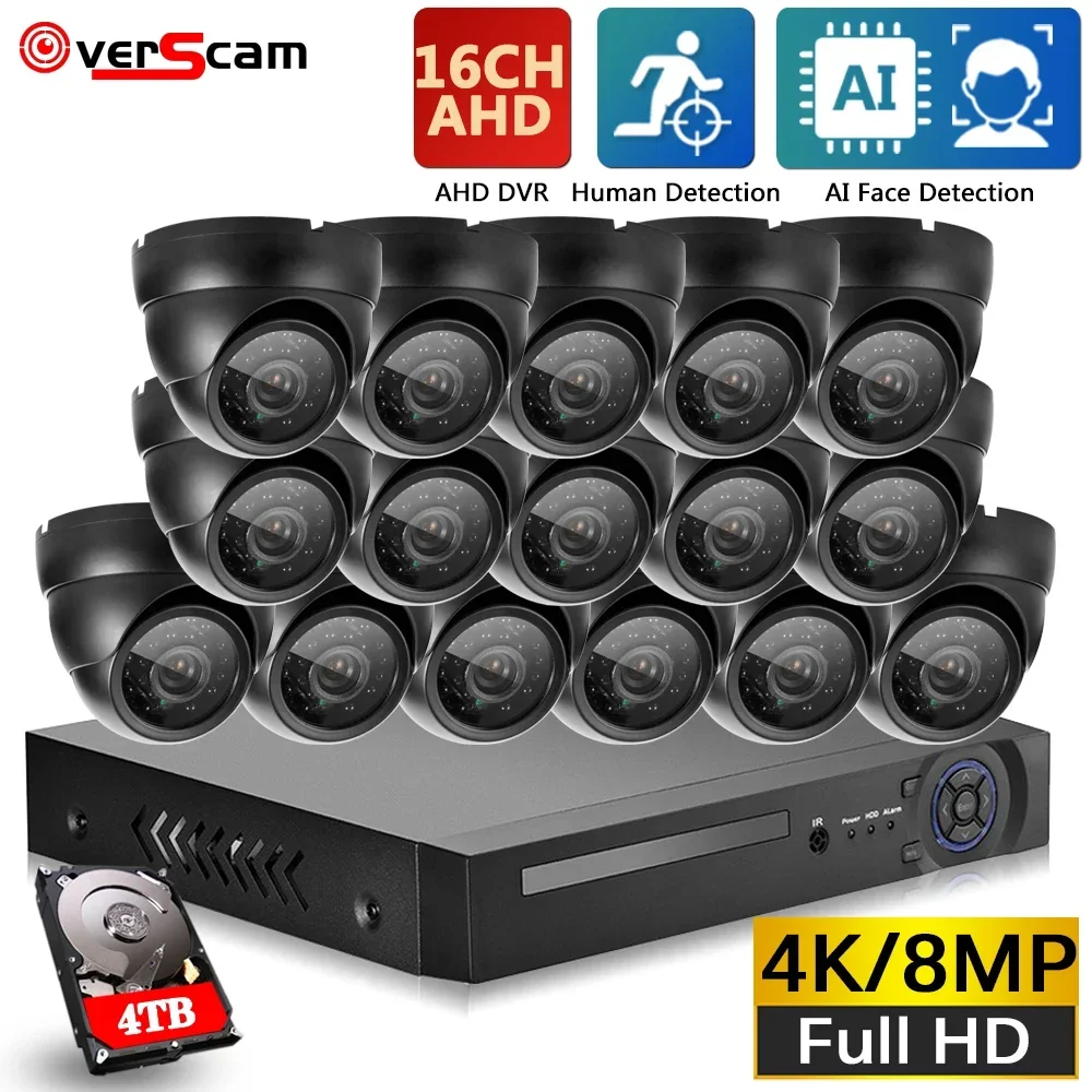 H.265+ 16CH 8.0MP DVR 8MP Security Camera System Outdoor Weatherproof CCTV Video Dome Metal Cameras DVR Kit HDD P2P 16 Channel