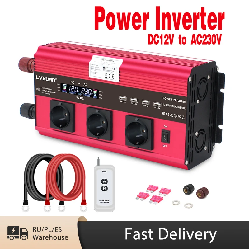 

Off-grid 12000W Inverter 12v 220v Car inverter 3 Socket EU LCD Large Power Inverter Soler Power Inverter Car Ac 220v Converter I