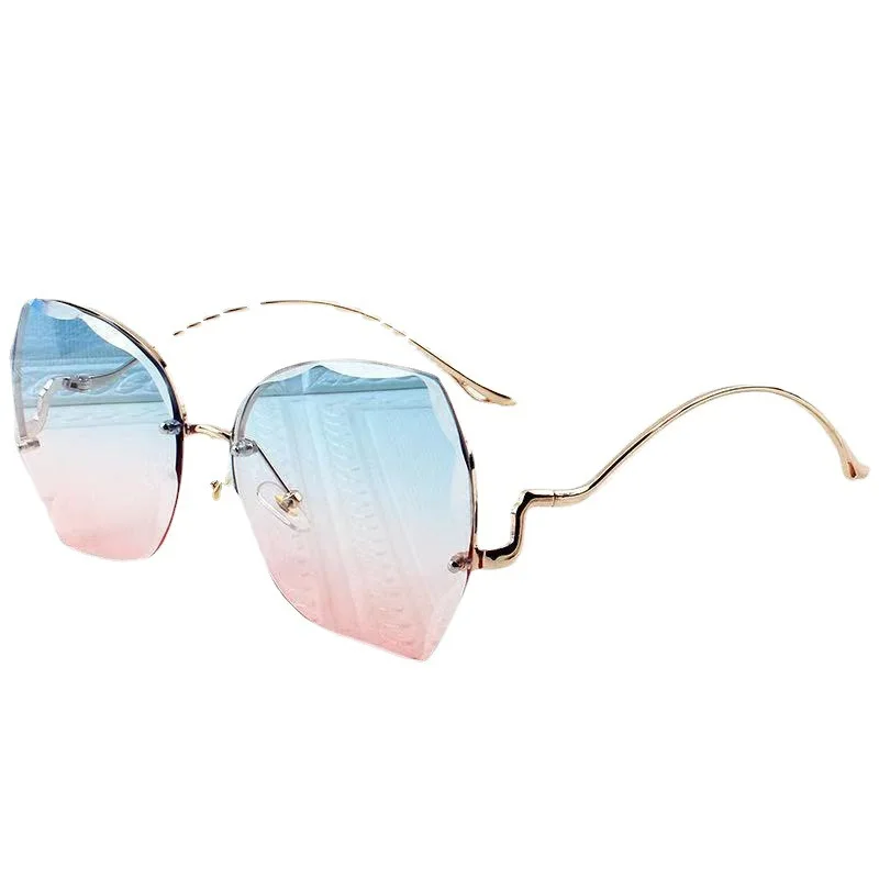 New Trimming Frameless Sunglasses Female Fashion Gradient Sunglasses Flower Sun Glassesfishing Glasses Cycling Glasses