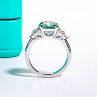 AnuJewel 3ct Round Cut Blue Green Color Moissanite Engagement Ring