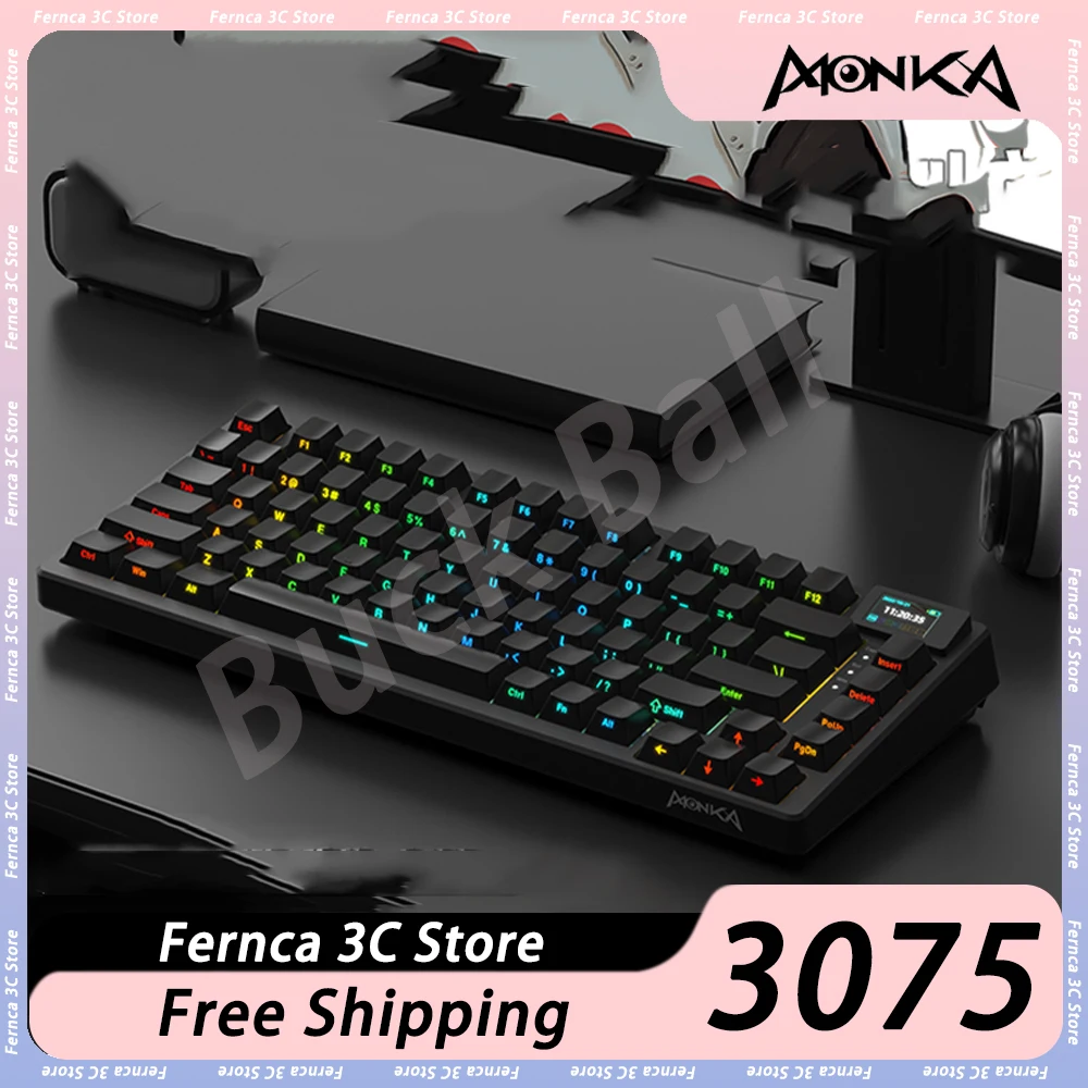 

MONKA 3075 Mechanical Keyboard Three Modes Wireless RGB Custom Screen Gaming Keyboard Hot Swap Gasket Pc Gamer Accessories Win