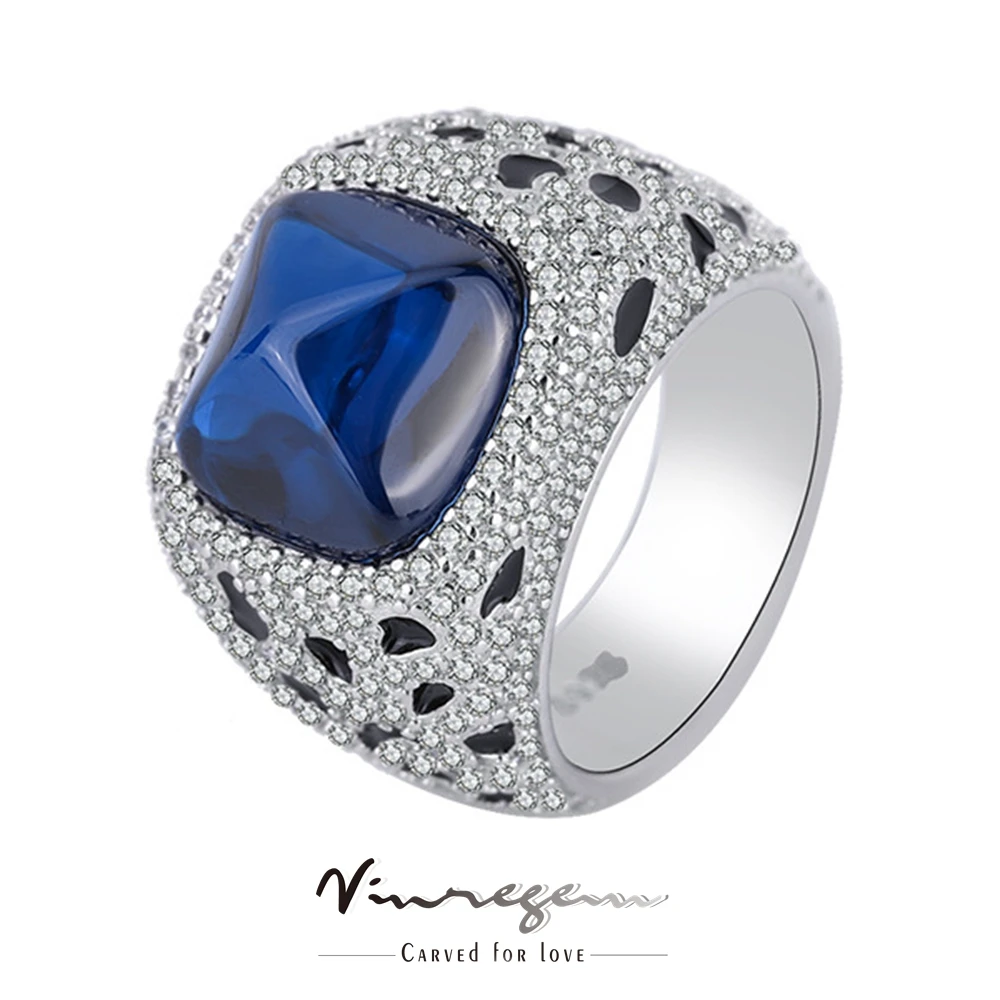 

Vinregem Solid 925 Sterling Silver Sugar Loaf Cut 5CT Sapphire Simulated Moissanite Ring for Women Vintage Jewelry Dropshipping