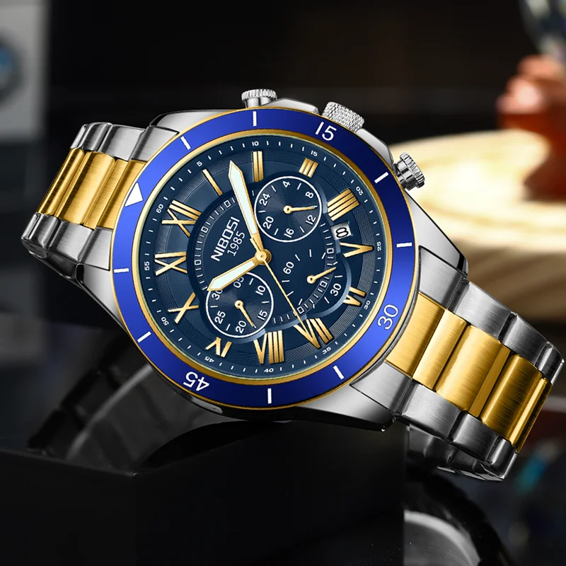 NIBOSI Luxury Watch for Man Quartz Sport Men Watch Waterproof Luminous Stainless Steel Chronograph Men's Watch Relogio Masculino