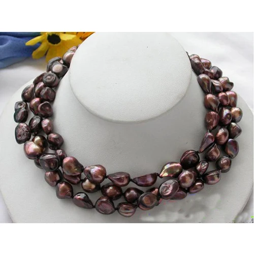 

Favorite Pearl Jewelry,3Rows 13mm Coffee Baroque Freshwater Pearl Necklace,Classic Wedding Birthday Party Nice Women Gift