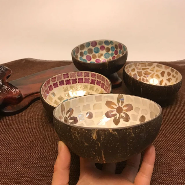 Painted Coconut Wood Bowl 1