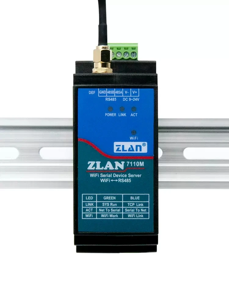 ZLAN7110M Din 레일 직렬 포트 RS485-WiFi 변환기 장치 IOT 서버 지원 Modbus MQTT