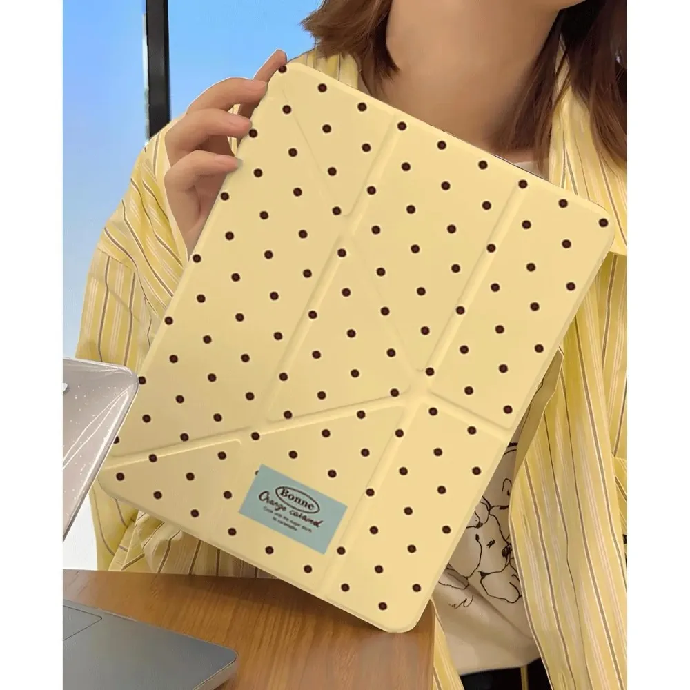 Black and Yellow Polka Dots Foldable Tablet Case