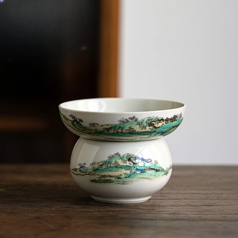 Antique Glaze Tea Strainer Tea Funnel Qianli Jiangshan All Porcelain Filter Household Kung Fu Set