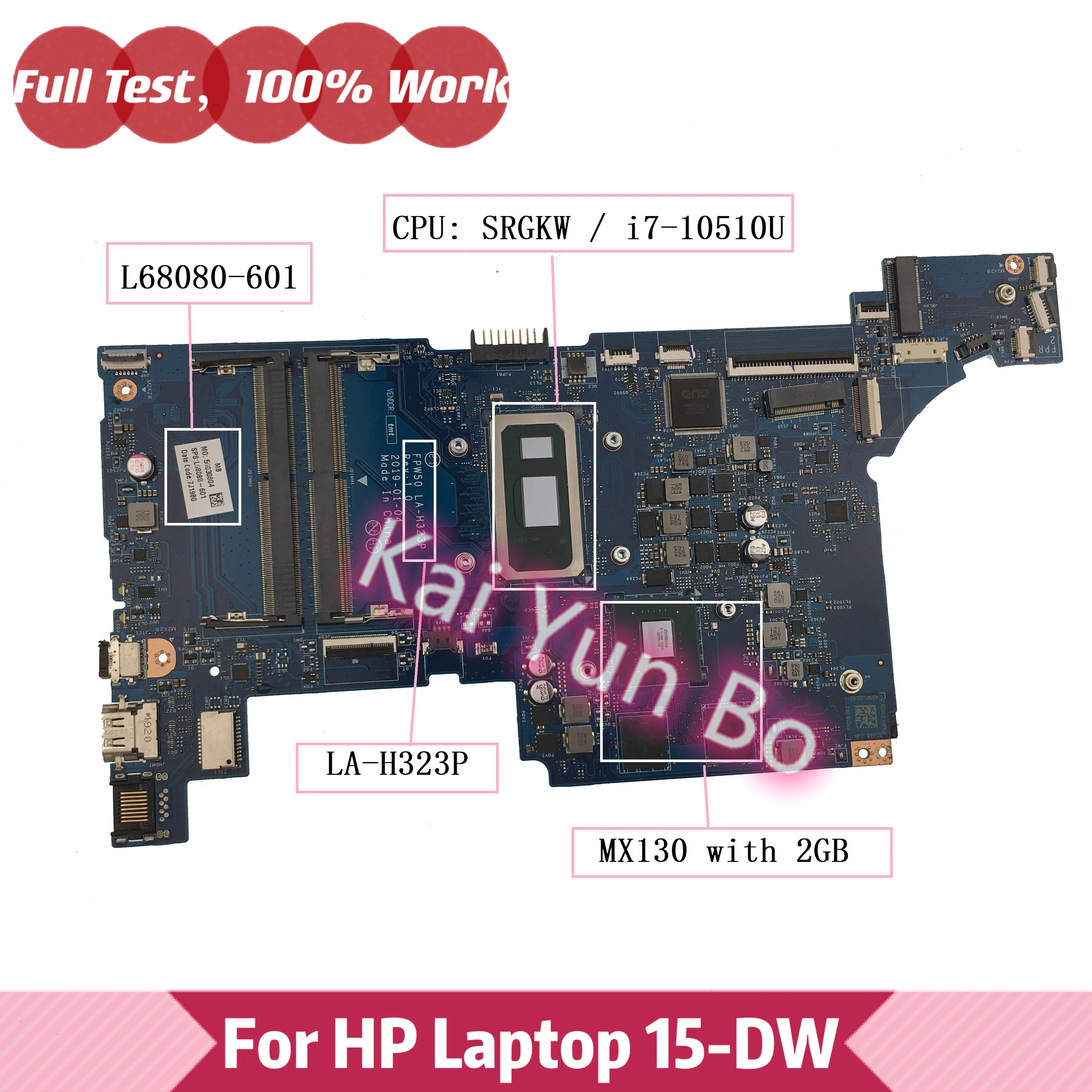 

For HP 15-DW 15S-DU 15S-DR 15S-DU1032TX Laptop Motherboard FPW50 LA-H323P L68080-601 L68080-001 With i7-10510U CPU MX130 2GB GPU