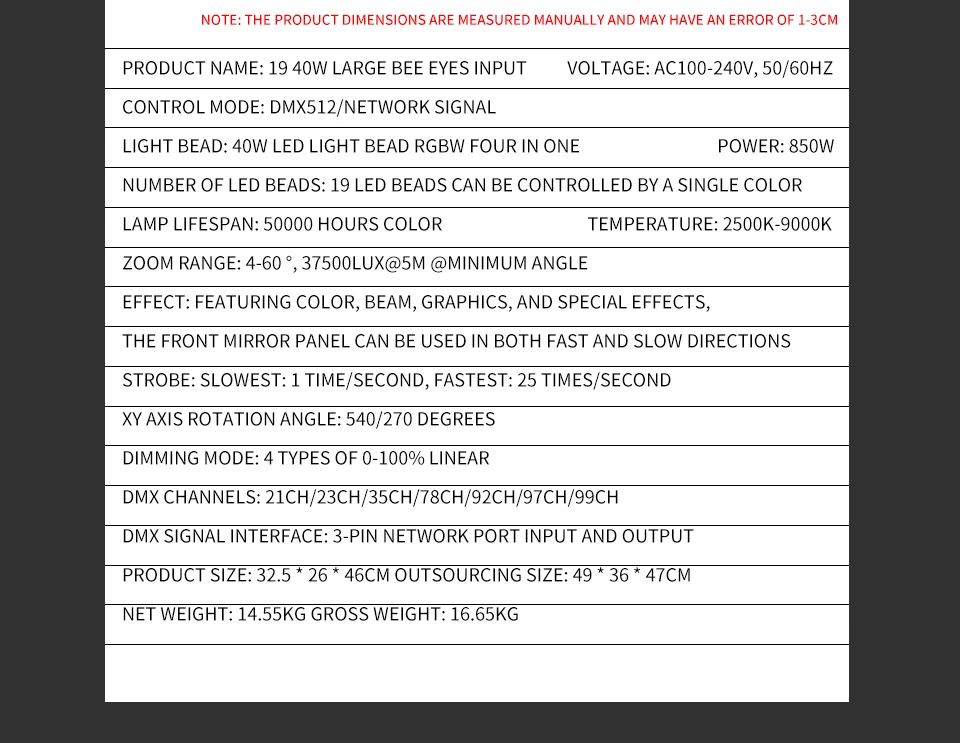 19x40W Bee Eyes RGBW 4in1 Zoom Wash Moving Head Light Led Wash Beam Moving Head
