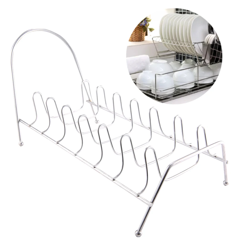 

Countertop Pot Lid Plates Stainless Steel Pan Dish Rack Holder Draining Bowl Storage Shelf Kitchen 7/9 Slots Sink Drying Stand