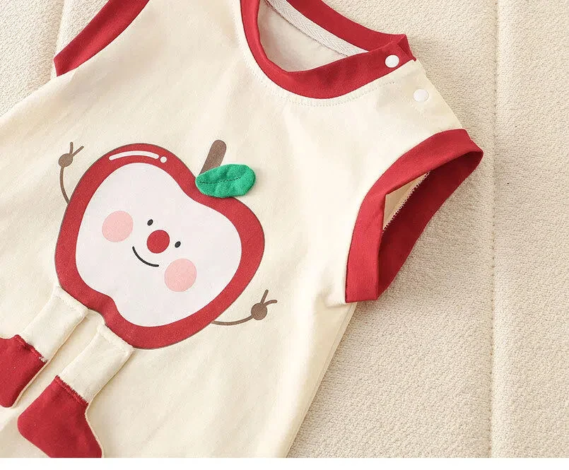 Summer New Sleeveless Jumpsuit Newborn Cartoon Summer Outfit Apple Print Baby Thin Clothing for Boys and Girls 5