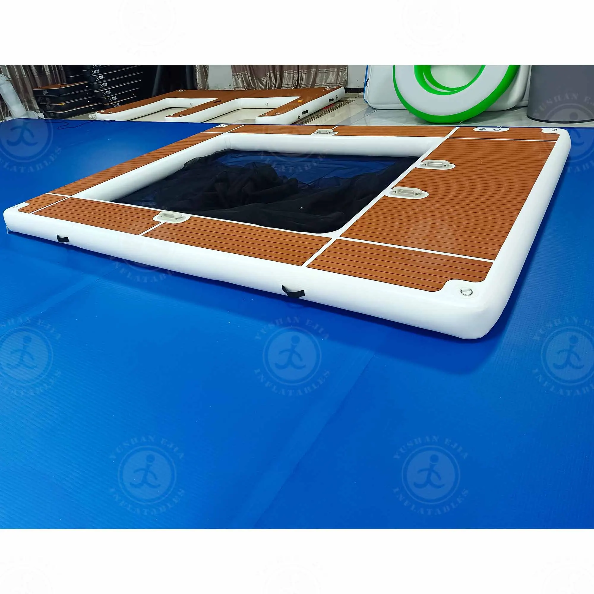Portable Inflatable Floating Ocean Sea Swimming Pool with Net, Yacht Slide Dock Platform 13x10ft