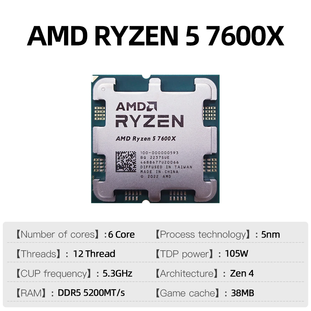 AMD Ryzen 5 7600X CPU Box Packaged R5 7600X Up to 5.3GHz 6