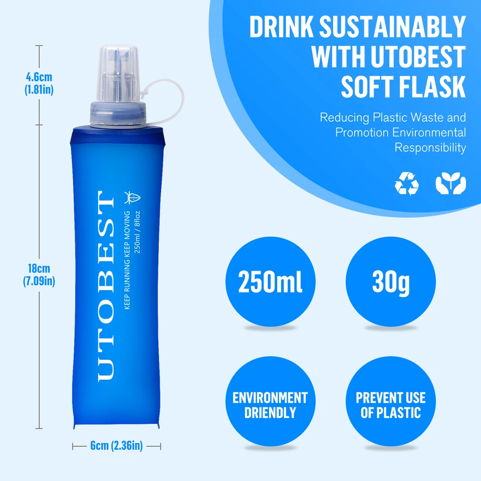 Borraccia Morbida Pieghevole UTOBEST Da 150ml Per Running E Trail - TPU Alimentare, Leggera, Con Morso E Tappo Antipolvere