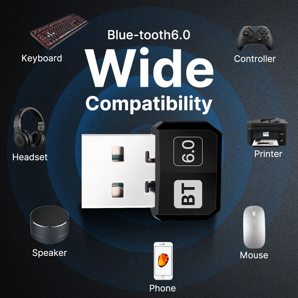 Advanced USB Bluetooth 6.0 Dongle - Wireless Audio Receiver & Transmitter for PC and Laptop Accessories