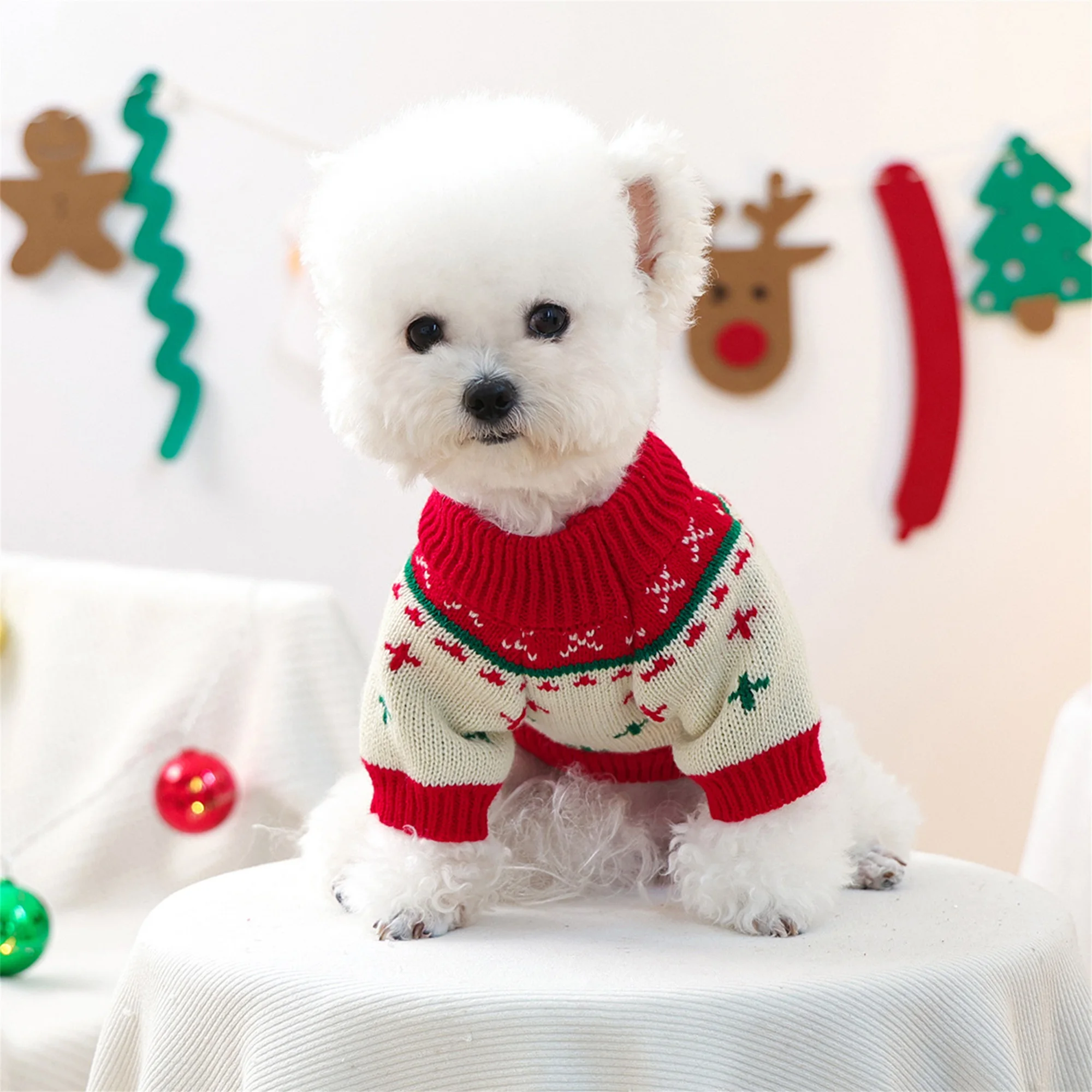Christmas Reindeer Dog Sweater Winter Holiday Pet Clothes for Small Dogs Girl Boy Festive Xmas Tree Design Cozy Knit Warm Coat 5