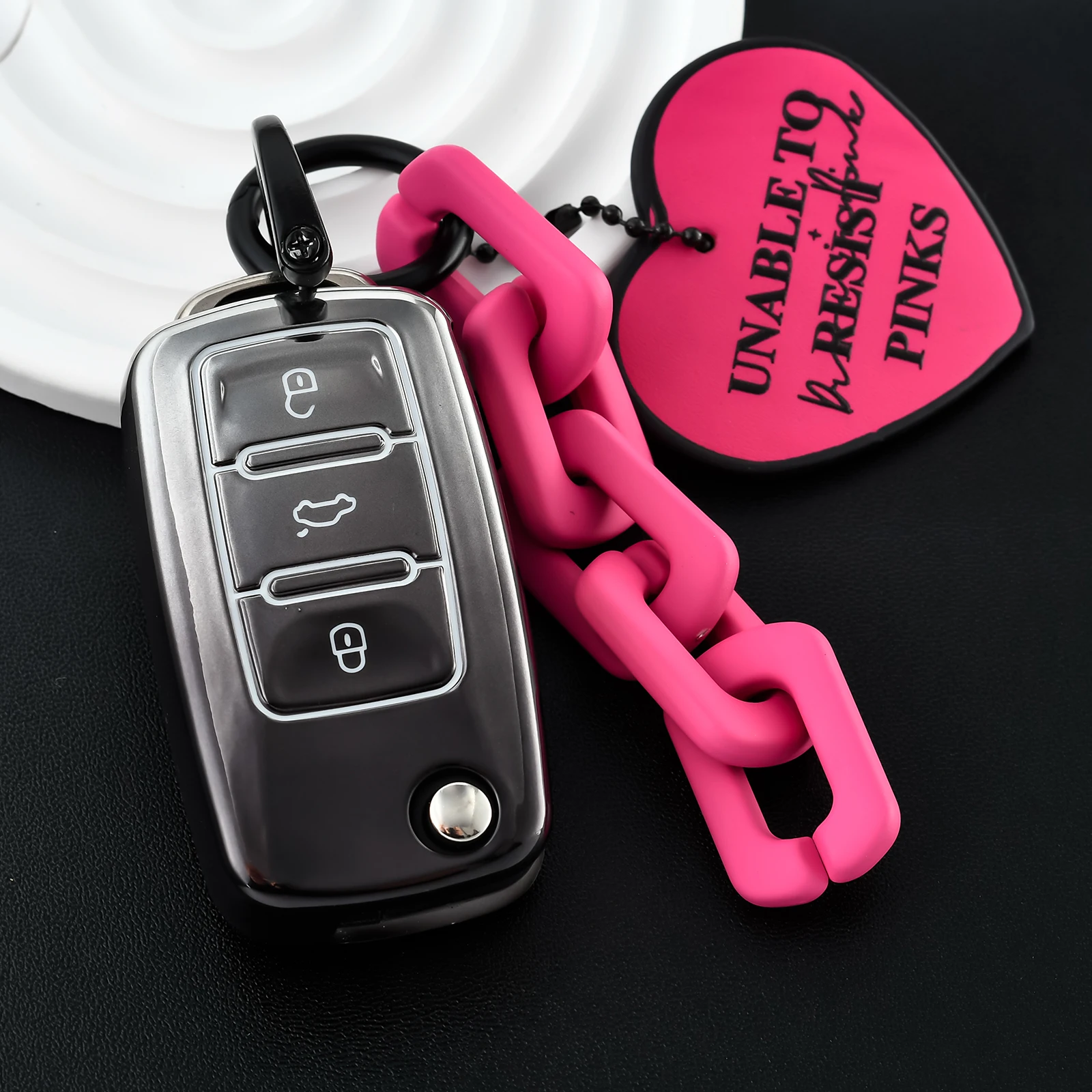 Premium Leather Car Key Case with Keychain