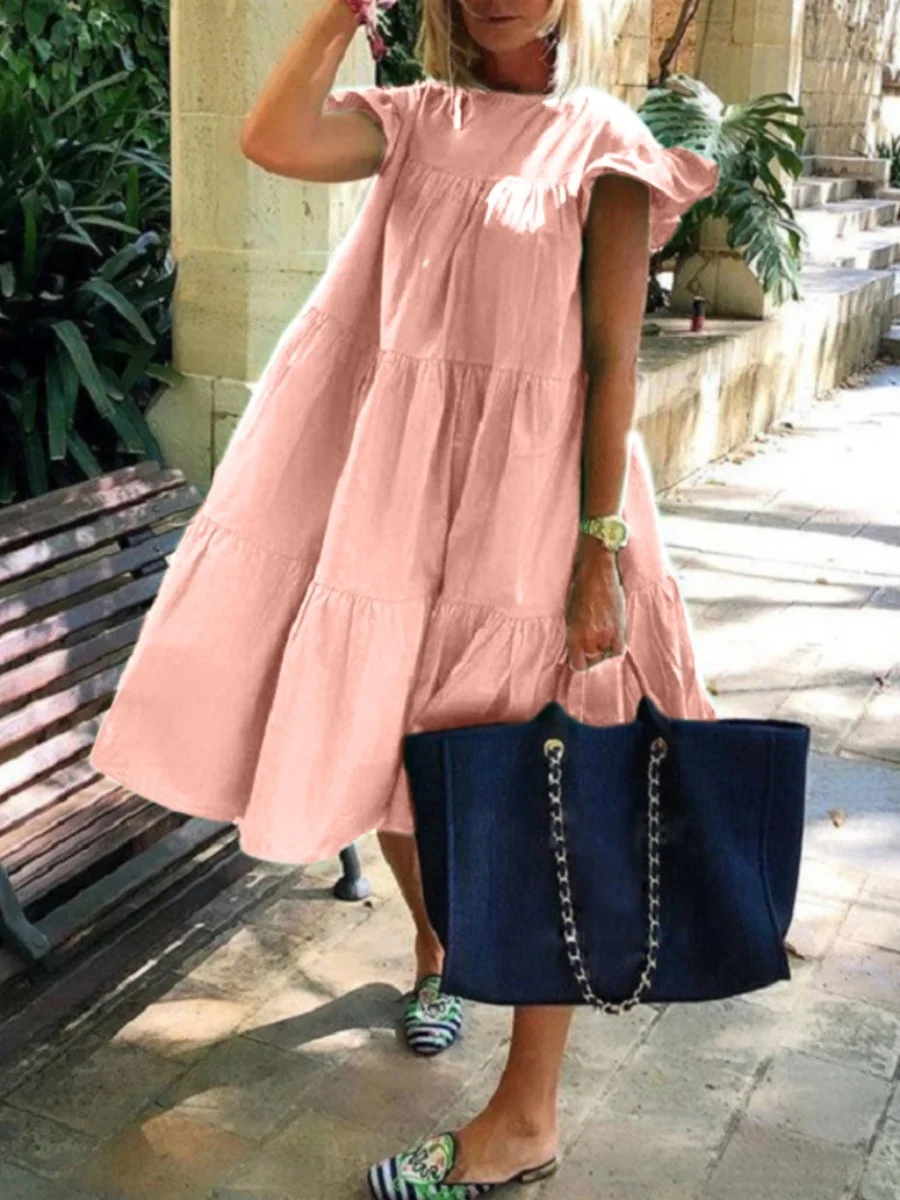 

Women's Summer Short Sleeve Casual Pleated Dress