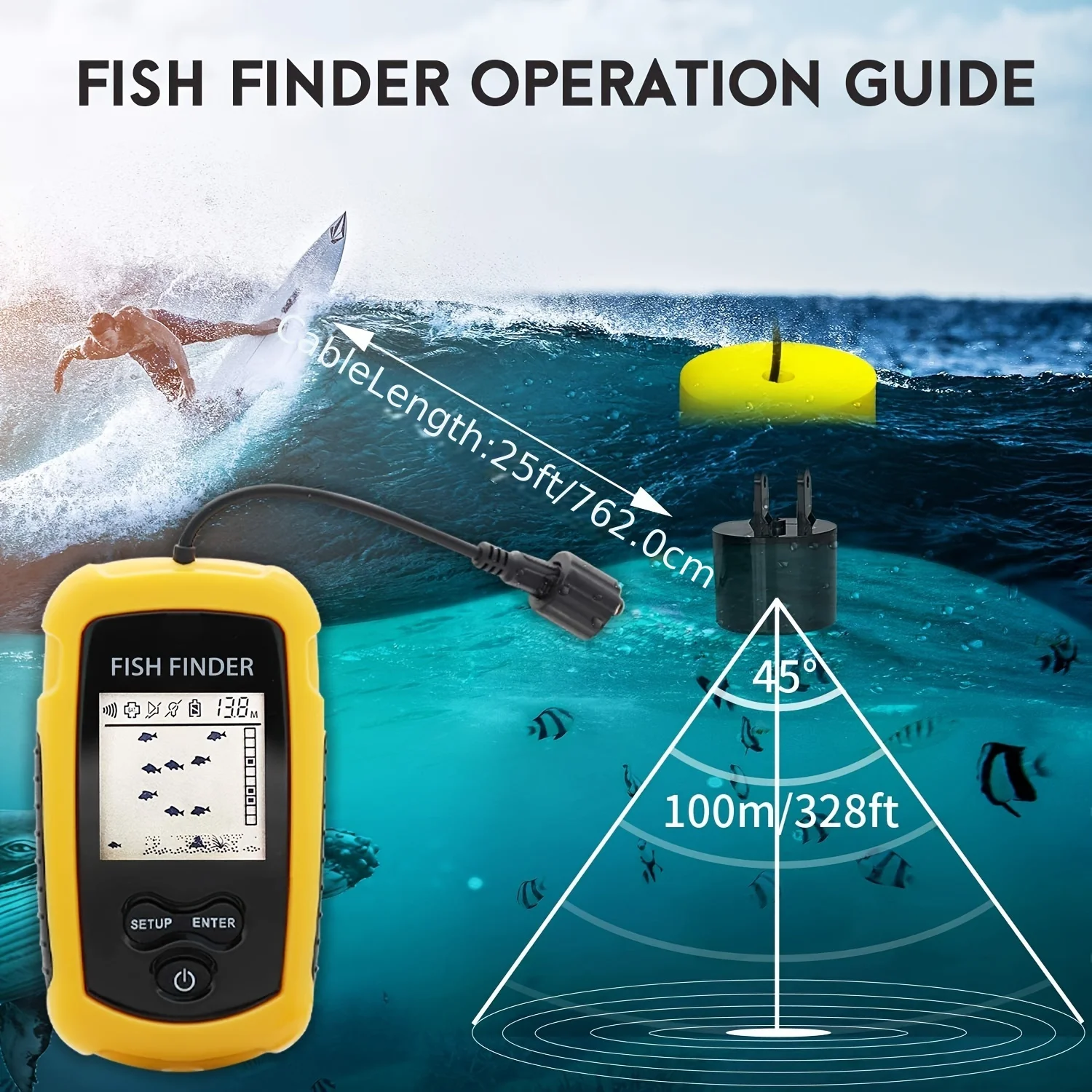 Smart Fish Finder-Instant Alarm Sonar System with Durable Transducer for Exciting Freshwater & Saltwater Fishing Expeditions