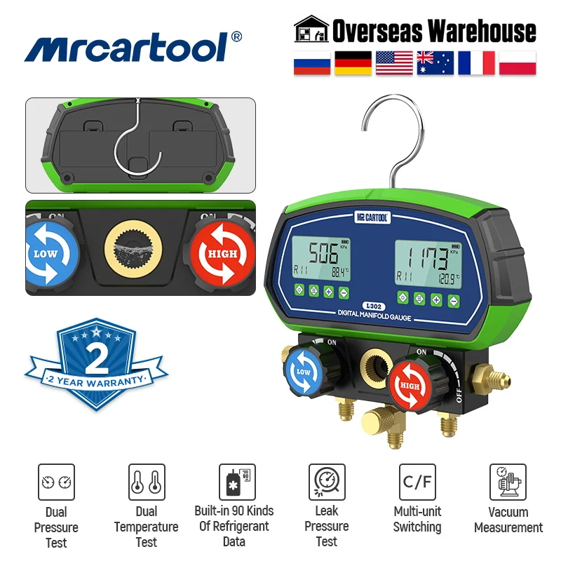 MRCARTOOLL302AirConditionerRefrigerantLeakTesterPressureGaugeHVACVacuumTemperature