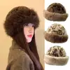 Winter Plush Ear Protection Leopard Print Cap Windproof Keep Warm Headgear Fluffy Fur Fisherman Hat for Women Fashion Female Hat 1