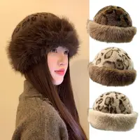 Winter Plush Ear Protection Leopard Print Cap Windproof Keep Warm Headgear Fluffy Fur Fisherman Hat for Women Fashion Female Hat 1