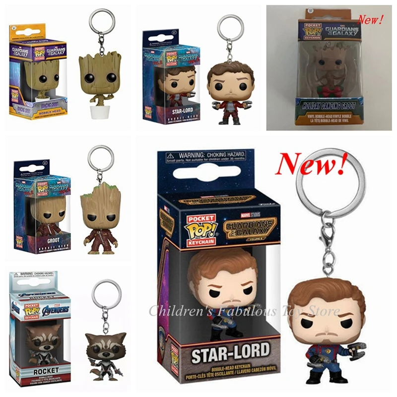 thumbnail image 4 of Nuevos llaveros de bolsillo FUNKO Guardianes de la Galaxia Nuevo Star-Lord Rocket Groot Holiday Groot en mono llavero juguetes para niños regalo, 4 of 5