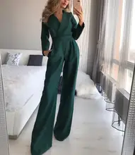 

CFJS-036 2022Y New Design Turn Down Collar V Neck Suit Jmpsuits Solid Color Long Sleeve Loose Casual Women's Jumpsuit Pants