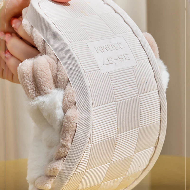 Soft Fuzzy Home Cotton Slippers for Women Soft Sole Thick Plush Warm Fur Slippers Woman Flat Heel Casual House Shoes Couples