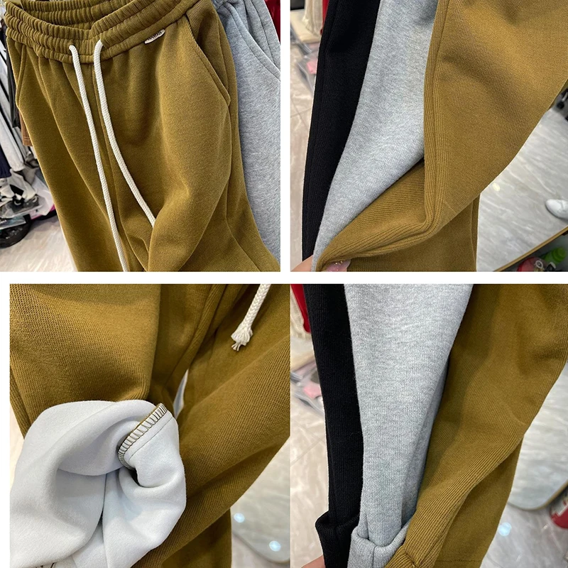 Fleece Lined Wide Leg Pants Women Autumn Winter Warm Casual Ankle-Length Pants All-Match Plus Velvet Oversized Sweatpants Loose