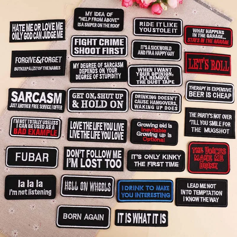 English Patch Phrases Fun Words Embroidery Iron on For Clothing ...