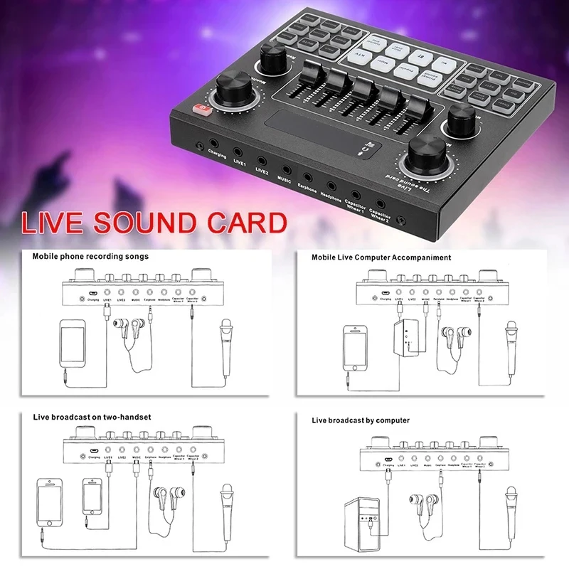 Audio mixer Audio Mixer Podcast BT Live Sound Board for iPhone PC Phone Microphone for Streaming Recording Gaming YouTube Broadcast