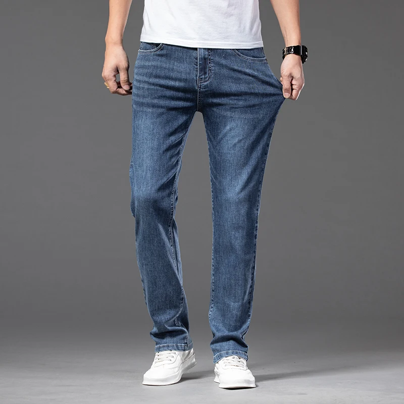 Large Plus Size 42 44 46 Thin Men's Summer Denim Jeans Elastic Waist Fashion Casual Denim Pants Fatty Brother Brand Trousers 3