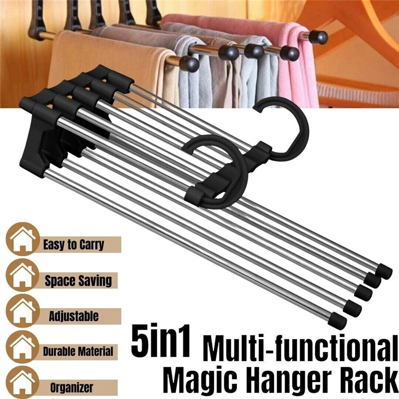 

Pants Trousers Hangers Space Saving Clothes Racks Stainless Steel 5 Layers Jeans Hangers Heavy Duty Multi-Layer Closet Organizer