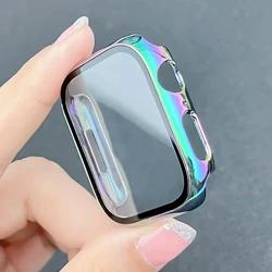 Premium Tempered Glass Screen Protector Case for Apple Watch - Plating Cover (Gradient Rainbow)