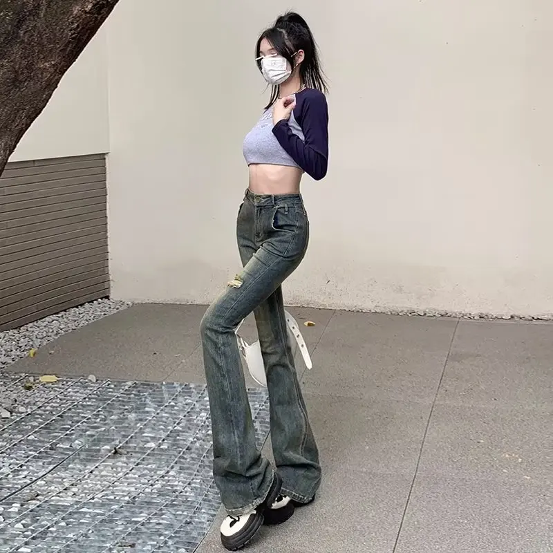 Micro Flared Pants, Spring And Autumn Pants, High Waisted Jeans, Minimalist New Style, Fashionable Harajuku Women's Trend