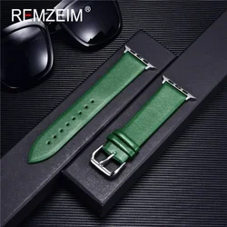 Elegant Blue Genuine Leather Watch Band - Premium Strap Collection - 42mm 44mm 45mm (Green - s)